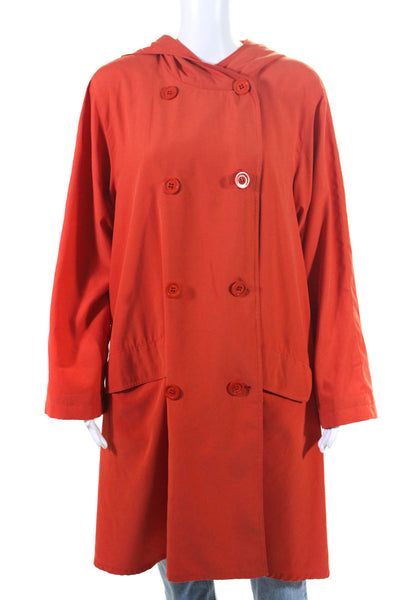 Drizzle Womens Hooded Double Breasted Long Trench Coat Orange Size 12