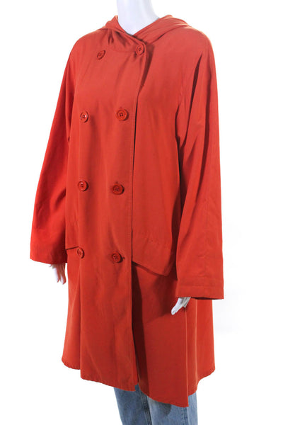 Drizzle Womens Hooded Double Breasted Long Trench Coat Orange Size 12