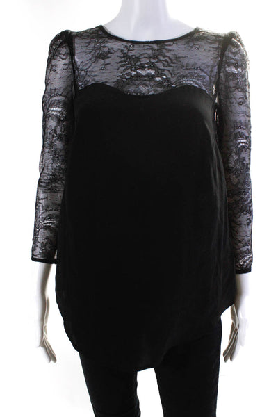 Reiss Womens Floral Lace Bodice Long Sleeve Back Zip Blouse Top Black Size 2