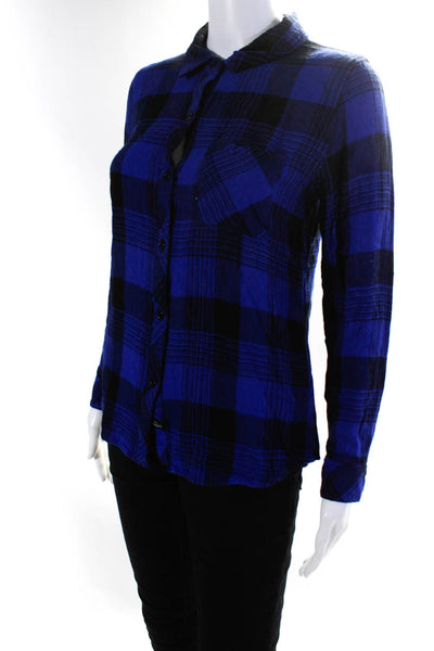 Rails Womens Plaid Print Long Sleeve Button Down Shirt Top Blue Black Size S