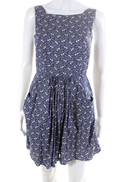 Jack Wills Womens Cotton Woven Floral Sleeveless Dress with Pockets Blue Size 4