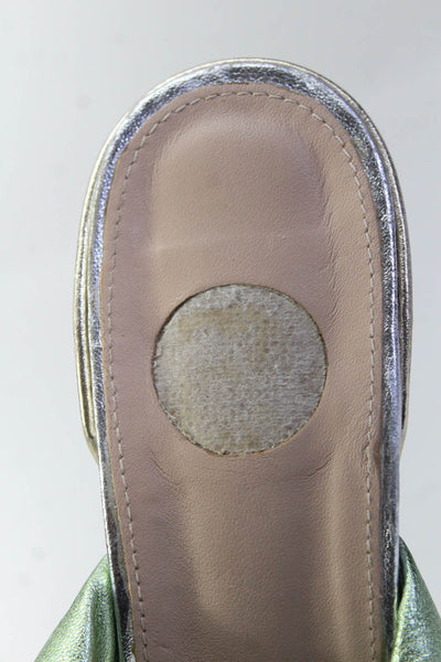 Ras Womens Metallic Leather High Block Heels Sandals Green Gold Tone Size 8
