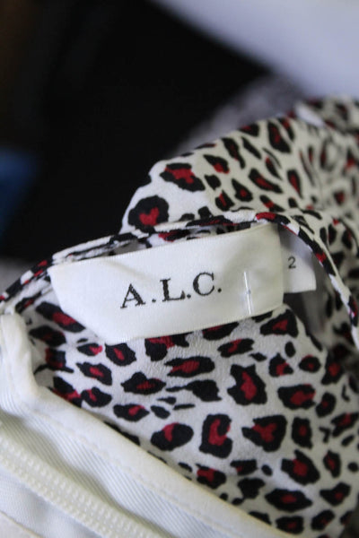 ALC Womens Leopard Print Long Sleeved Peplum Midi Dress White Black Red Size 2