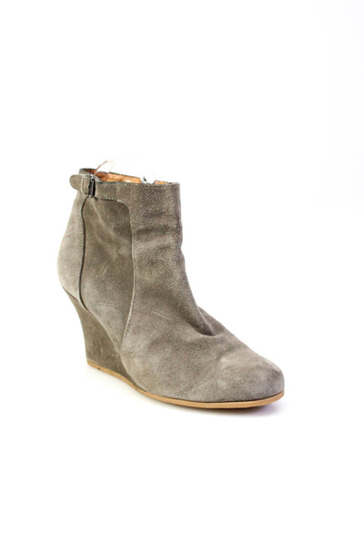 Lanvin Womens Suede Zippered Narrow High Heeled Wedges Ankle Boots Gray Size 8