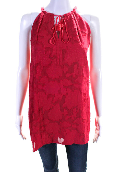 Hamptonite Womens Cotton Floral Embroidered Sleeveless Halter Blouse Red Size XL