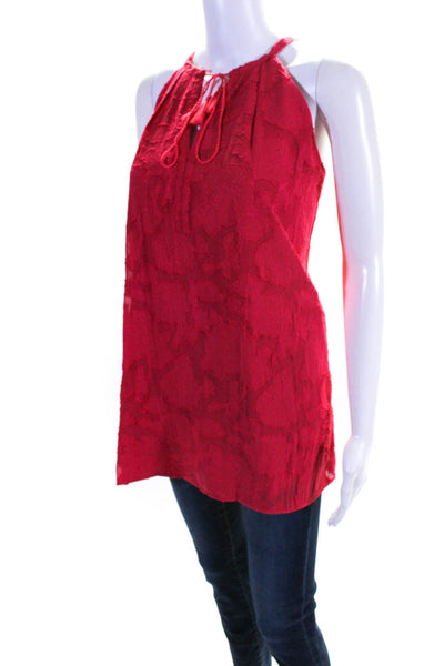 Hamptonite Womens Cotton Floral Embroidered Sleeveless Halter Blouse Red Size XL