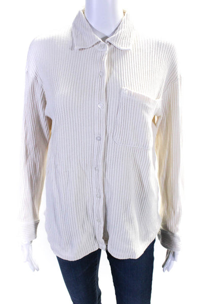 Stateside Women's Collar Long Sleeves Button Down Blouse Off White Size XS