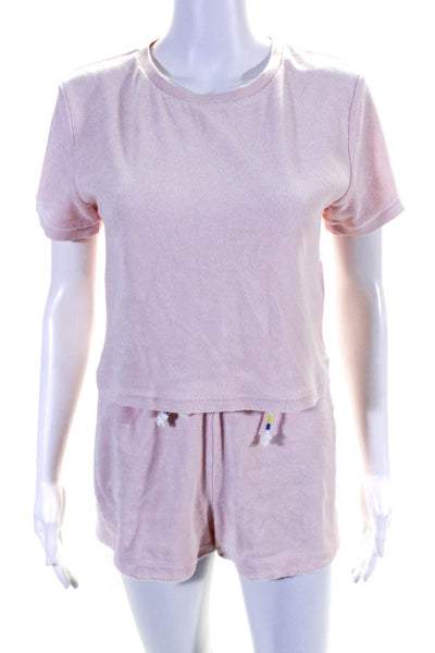 The Upside Women's Crewneck Short Sleeves Two Piece Short Set Pink Size XS