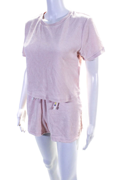 The Upside Women's Crewneck Short Sleeves Two Piece Short Set Pink Size XS