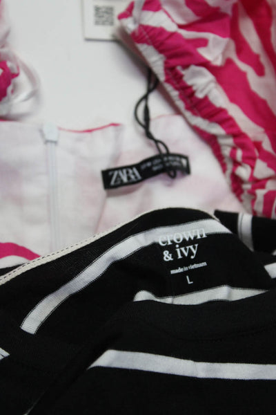 Crown & Ivy Zara Womens Long Sleeved T Shirt Blouse Black Pink Size M L Lot 2