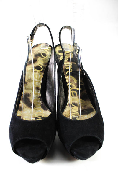Sam Edelman Women's Suede Peep Toe Slingback Platform Stilettos Black Size 8