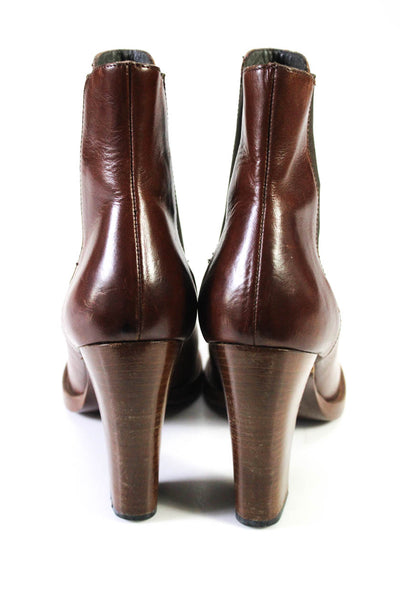 Miu Miu Women's Leather Block Heel Pointed Chelsea Bootie Brown Size 9.5