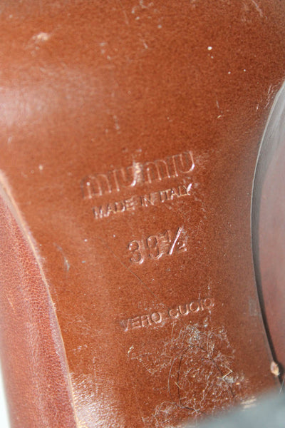 Miu Miu Women's Leather Block Heel Pointed Chelsea Bootie Brown Size 9.5