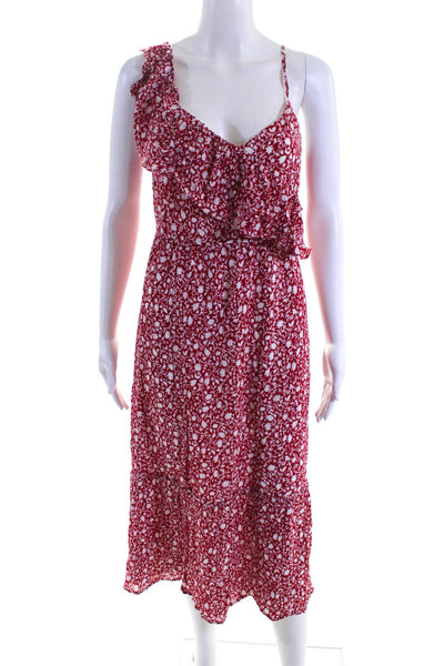 Club Monaco Womens Textured Floral Print One Sleeve A-Line Dress Red Size 2