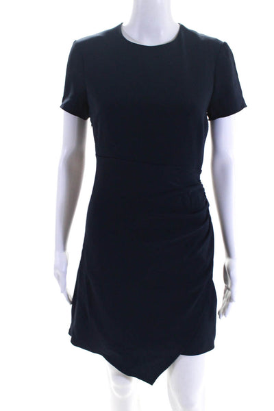 Cinq à Sept Womens Short Sleeve Ruched Waist Asymmetrical Hem Dress Blue Size 2