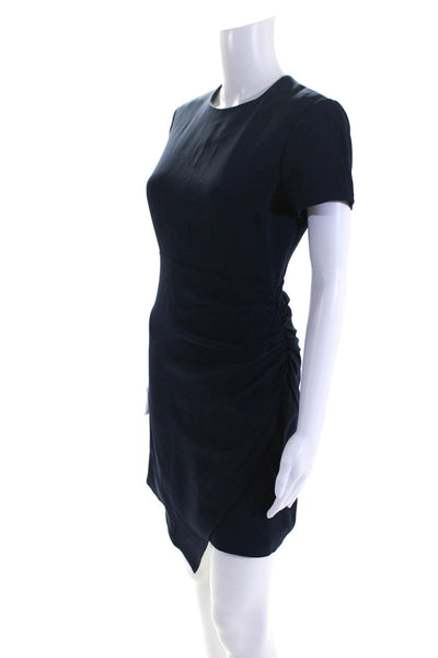 Cinq à Sept Womens Short Sleeve Ruched Waist Asymmetrical Hem Dress Blue Size 2