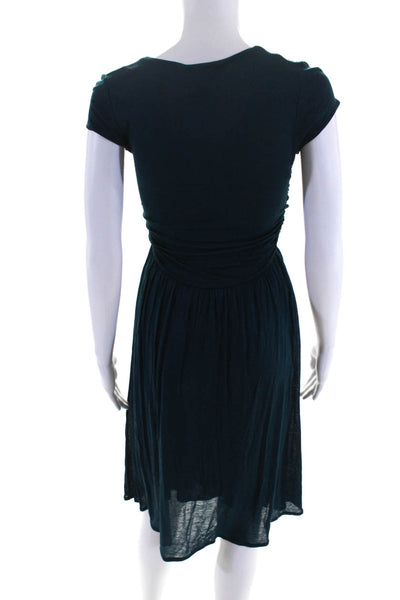 Jigsaw Womens Short Cap Sleeve V-Neck Ruched Draped Short Dress Blue Size XS