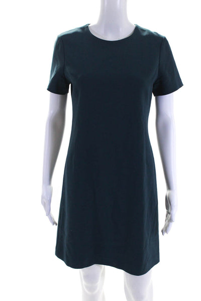 Theory Womens Darted Back Zipped Short Sleeve Midi Sheath Dress Green Size 6