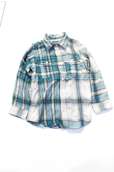 Burberry Boys Grid Print Collared Long Sleeve Button Up Shirt Blue Size 6Y