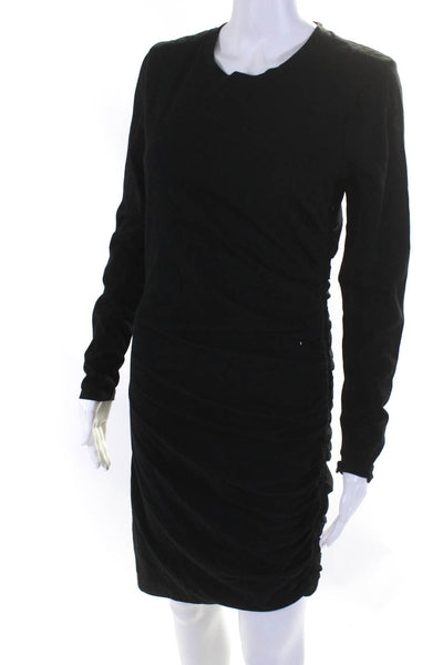 Veronica Beard Womens Cotton Long Sleeve Ruched Asymmetrical Dress Black Size S