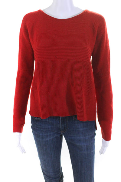 Helmut Lang Womens Wool Knit Long Sleeve Split Hem Pullover Sweater Red Size PP