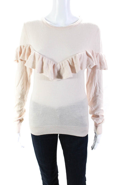 Anine Bing Womens Cashmere Long Sleeve Ruffled Sweater Top Light Pink Size Small