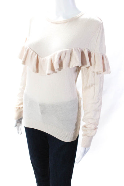 Anine Bing Womens Cashmere Long Sleeve Ruffled Sweater Top Light Pink Size Small