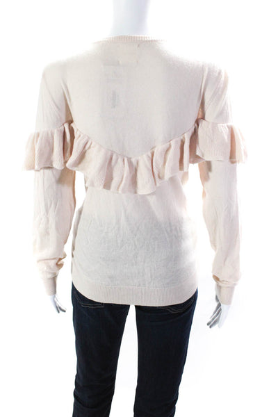 Anine Bing Womens Cashmere Long Sleeve Ruffled Sweater Top Light Pink Size Small