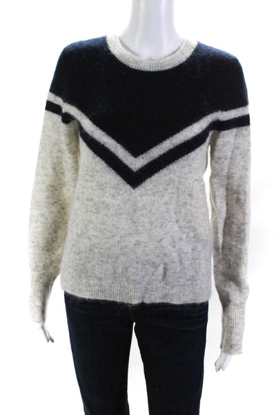 Just Womens Long Sleeve Swiss Knit Color Block Pullover Sweater Gray Navy Size S