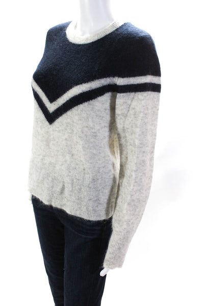 Just Womens Long Sleeve Swiss Knit Color Block Pullover Sweater Gray Navy Size S