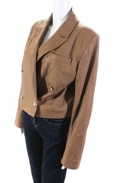 Loulou Studio Womens Asymmetrical Cropped Double Breasted Blazer Brown Size S