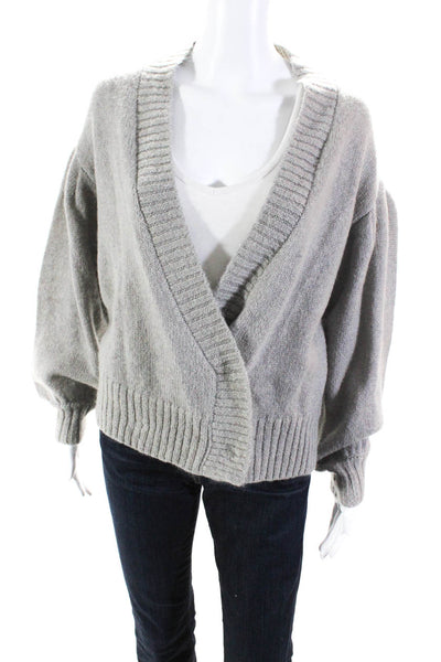 AG Adriano Goldschmied Womens Long Sleeve Rib Knit Snap Up Cardigan Gray Size XS