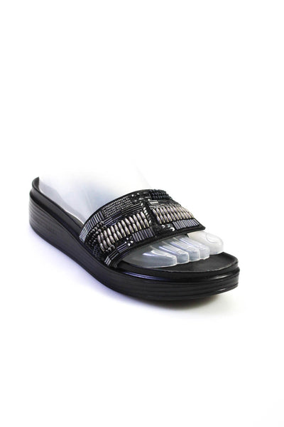 Donald J Pliner Womens Leather Beaded Strap Platform Sandals Black Size 6.5M