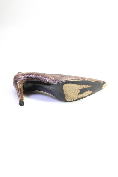 Sesto Meucci Womens Leather Snakeskin Print Pointed Toe Pumps Dark Brown Size 6