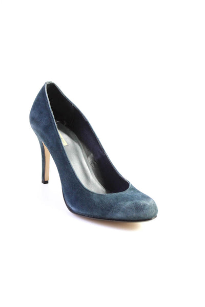 Max Studio Womens Suede Almond Toe Slip On High Heel Pumps Midnight Blue Size 6M