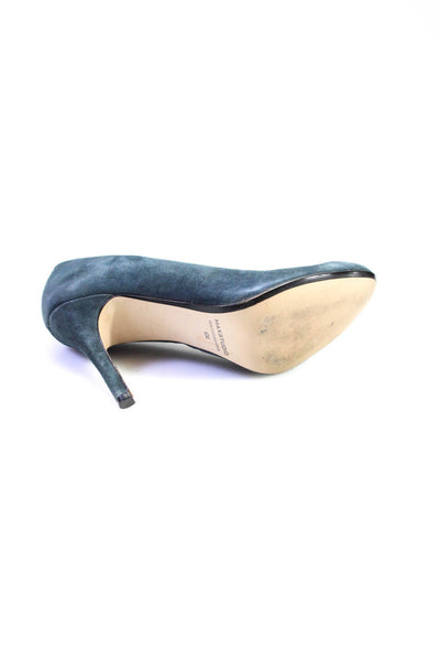 Max Studio Womens Suede Almond Toe Slip On High Heel Pumps Midnight Blue Size 6M