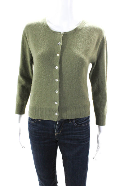 Sea New York Womens Wool Round Neck Button Up Cardigan Sweater Green Size 00