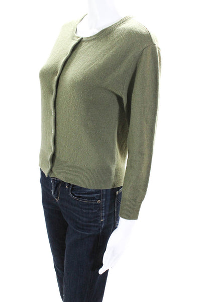 Sea New York Womens Wool Round Neck Button Up Cardigan Sweater Green Size 00
