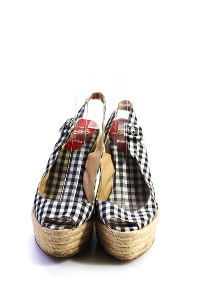 Christian Louboutin Women's Espadrille Platform Wedge Sandals Check Size 8.5