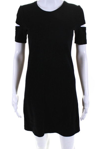 Helmut Lang Womens Ribbed Short Sleeve Crew Neck Tee Shirt Dress Black Medium