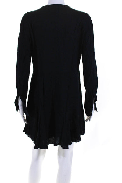 ALC Womens Long Sleeve Crepe Fit & Flare Shirt Dress Navy Blue Size 8