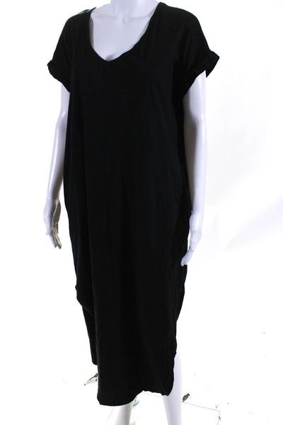 Bobi Los Angeles Womens Short Sleeve V Neck Midi Tee Shirt Dress Black Small