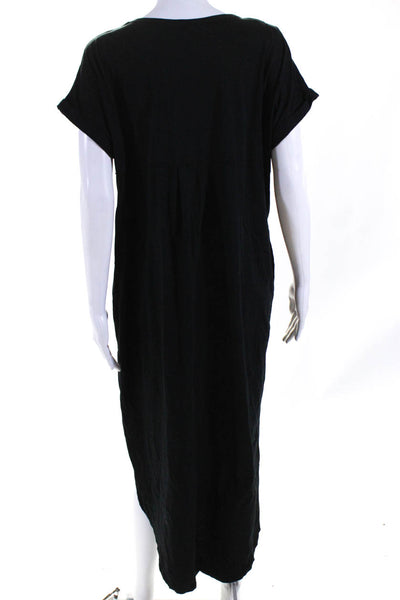 Bobi Los Angeles Womens Short Sleeve V Neck Midi Tee Shirt Dress Black Small