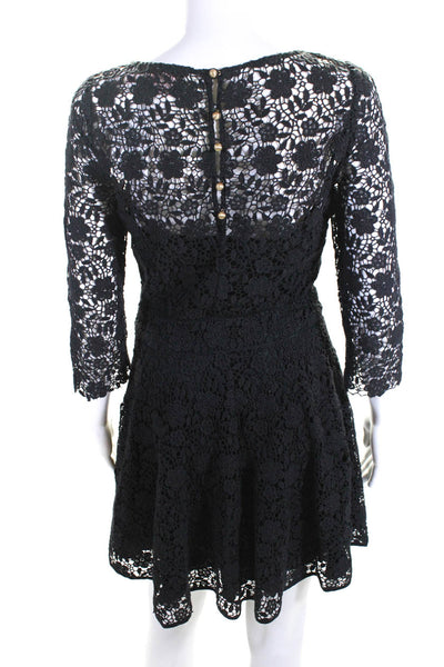 Juicy Couture Womens Floral Embroidered Lace Fit & Flare Dress Black Size 4