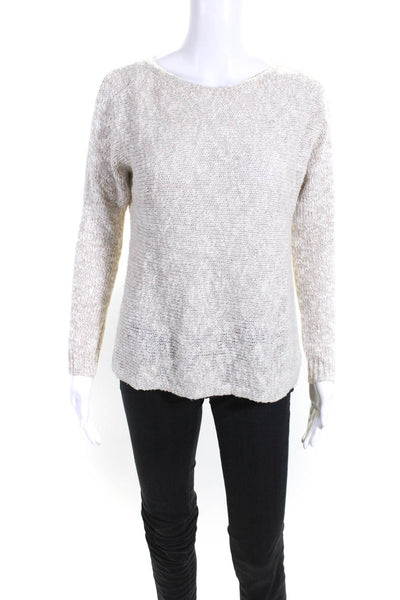 Vince Womens Medium Knit Long Sleeve Boat Neck Sweater Top Gray White Size XS