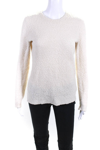 Theory Womens Wool Bobble Knit Long Sleeve Crewneck Sweater Top Beige Size PP