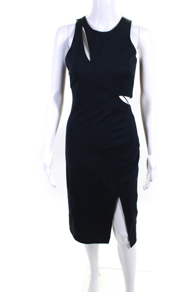 N/Nicholas Womens Rayon Sleeveless Cutout Slit Sheath Mid-Calf Dress Blue Size 2