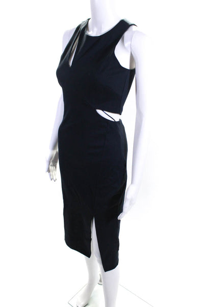 N/Nicholas Womens Rayon Sleeveless Cutout Slit Sheath Mid-Calf Dress Blue Size 2