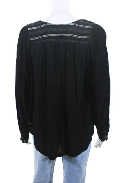 Red Haute Womens Embroidered Long Sleeves Blouse Black Size Small