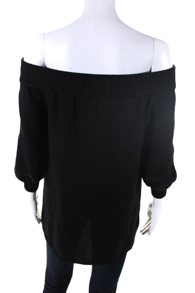 Lafayette 148 New York Women's Puff Sleeve Off Shoulder Silk Blouse Black Size S